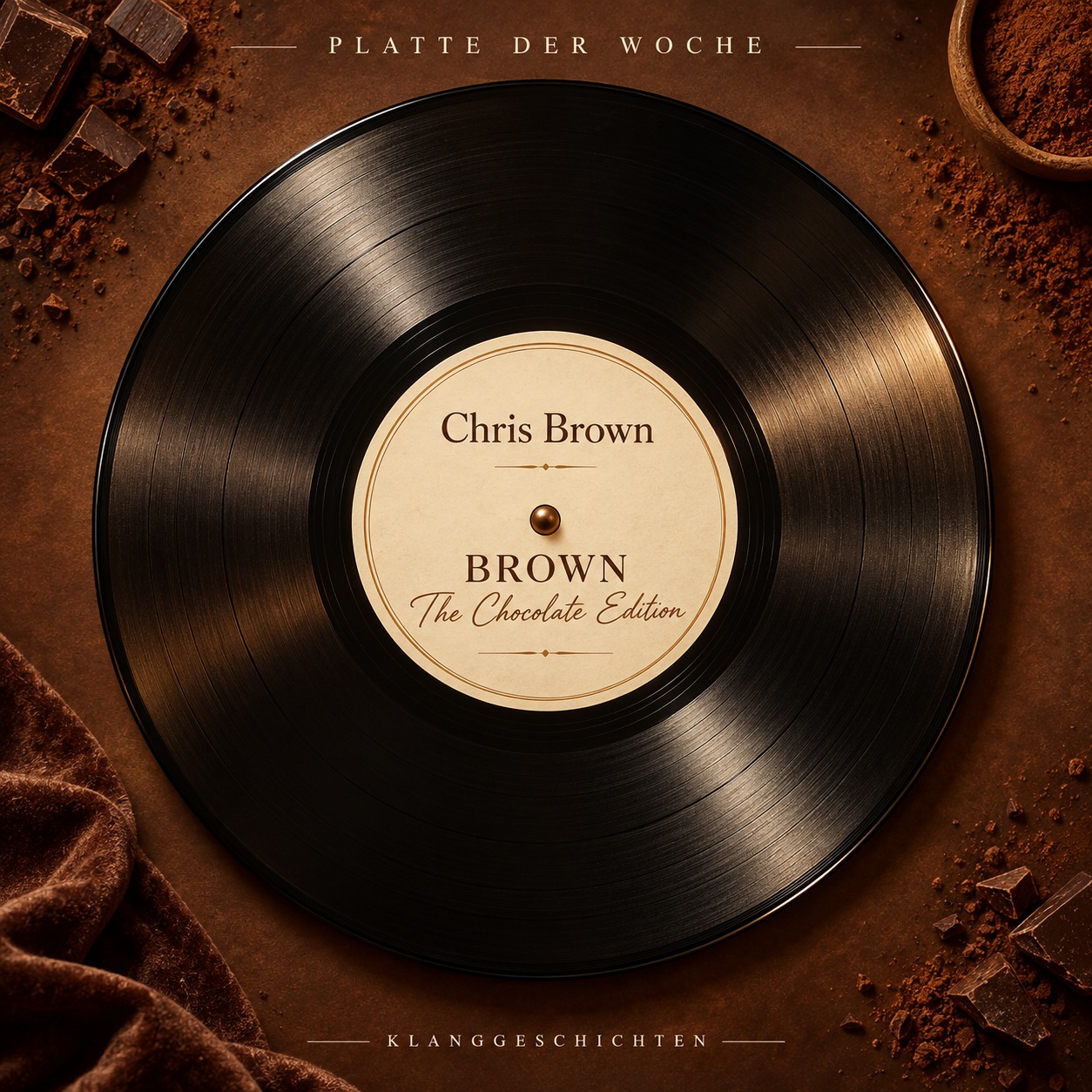 Platte der Woche: Chris Brown – BROWN (The Chocolate Edition). Eigenes Schallplattenmotiv mit beschriftetem Label.